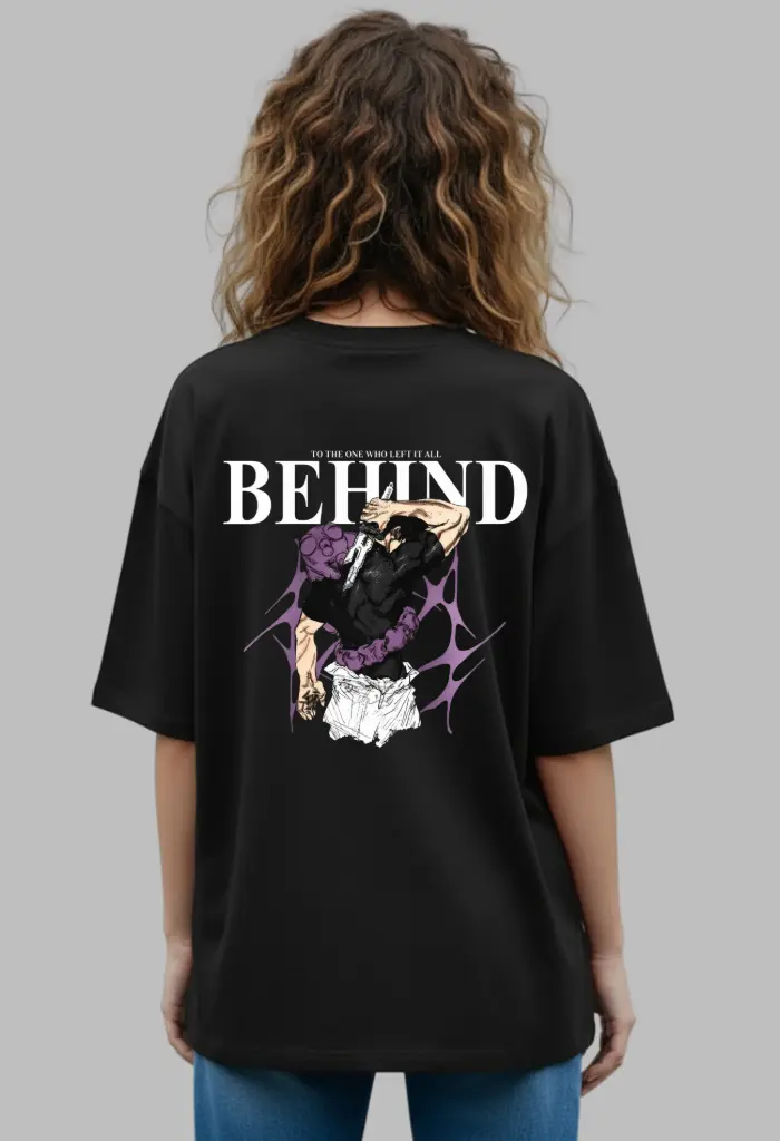 Women Over Size Printed-T shirt (S, Black)