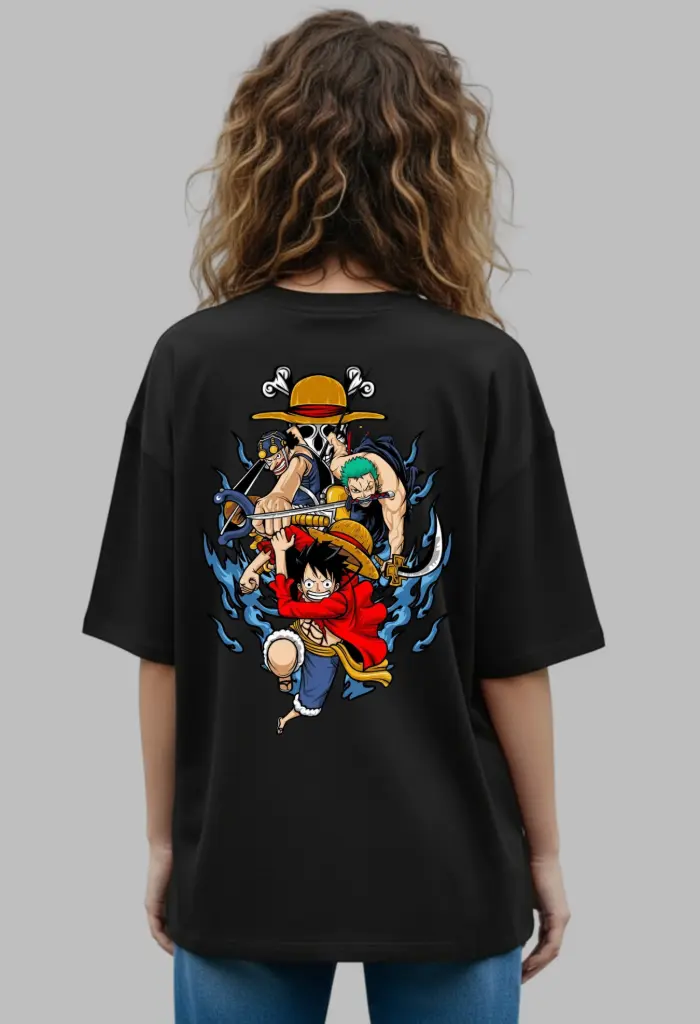 Women Over Size Printed-T (S, Black)