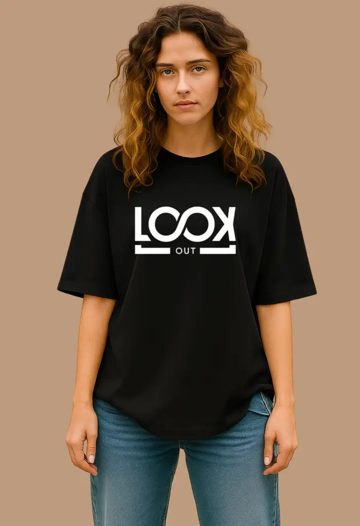 Women Over Size Printed T-shirt (S, Black)