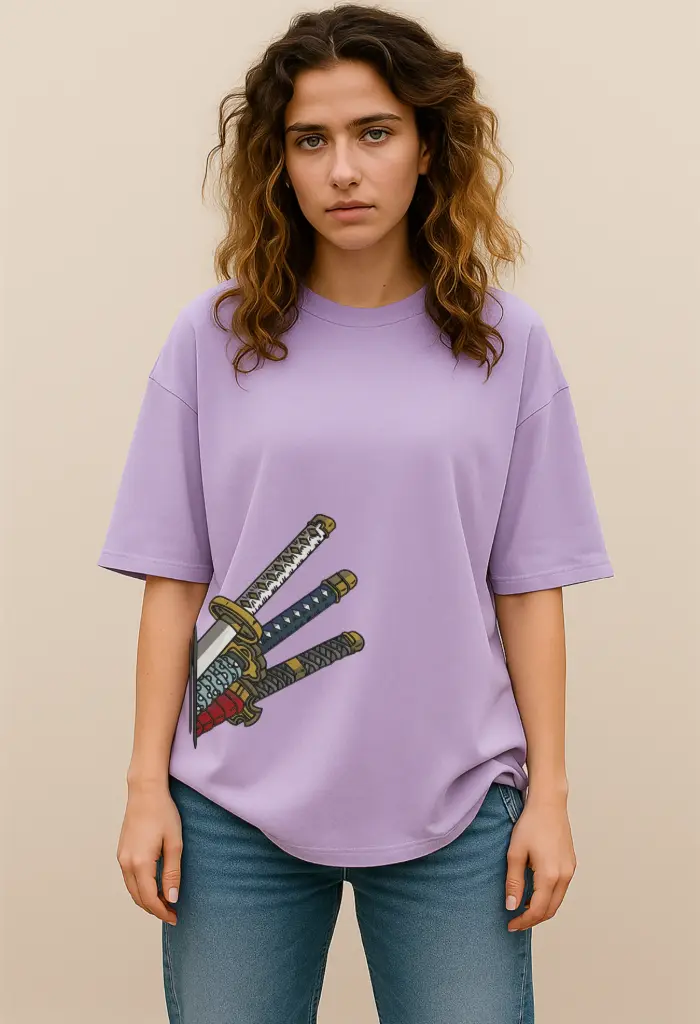 Women Over Size Printed-T (S, Lavender)