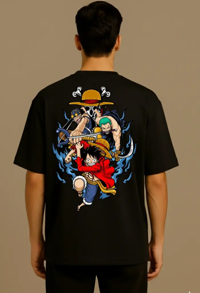 Over Size Printed T-shirt (S, Black)